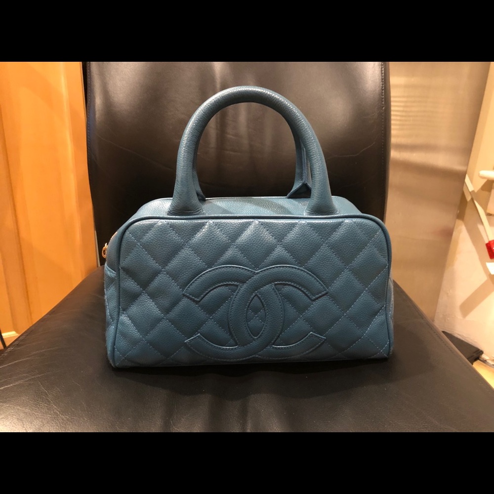 Chanel Caviar CC Bowler Blue Small Bag